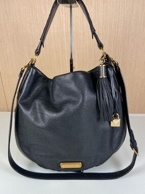 Marc by Marc Jacobs Black Pebbled Leather Shoulder Hobo - Tassel & Lock Charms